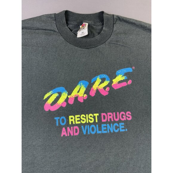 Rare Vintage 90s DARE Resist Drugs And Violence Black Single Stitch Shirt XL - Picture 3 of 6